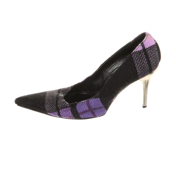 Versace Purple & Black Plaid Tweed Pumps. Size 8.5 (38.5) - Picture 4 of 5